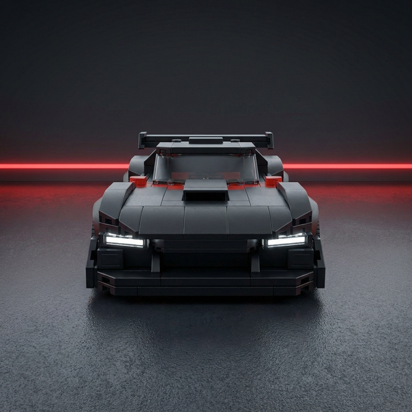 black racing brick car model front angle view aerodynamic design