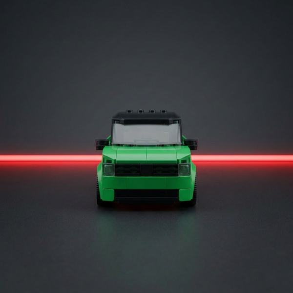 green compact brick car model front view studio lighting