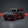 black off road suv brick model front view with red wheels