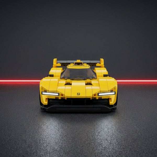 yellow racing brick car model front view track style design