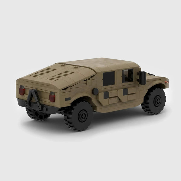 Desert tan AM General HMMWV brick model close up detail view