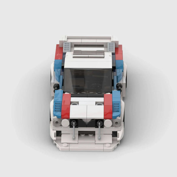 White with blue and red accents BMW M1 brick model front view