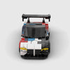 White, black, red, and blue motorsport livery BMW M4 GT3 brick model front view