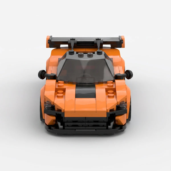 Orange McLaren 720S GT3X Racer brick model high front view