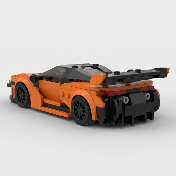 Orange McLaren 720S GT3X Racer brick model rear three quarter view