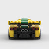 Yellow and green McLaren P1 GTR Yellow Edition brick model straight rear view
