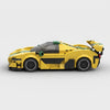 Yellow and green McLaren P1 GTR Yellow Edition brick model side profile view