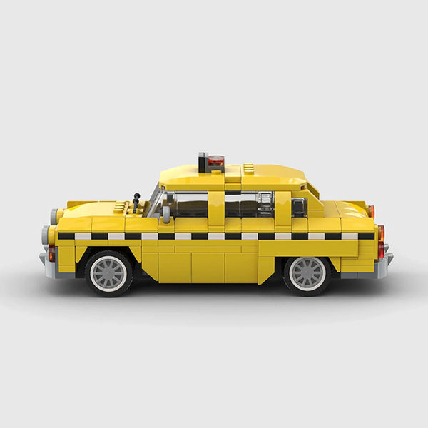 Yellow with black and white checkerboard stripe Checker Marathon brick model side profile view
