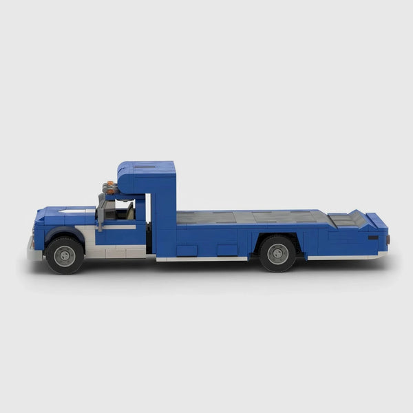 Blue and white brick model side profile view