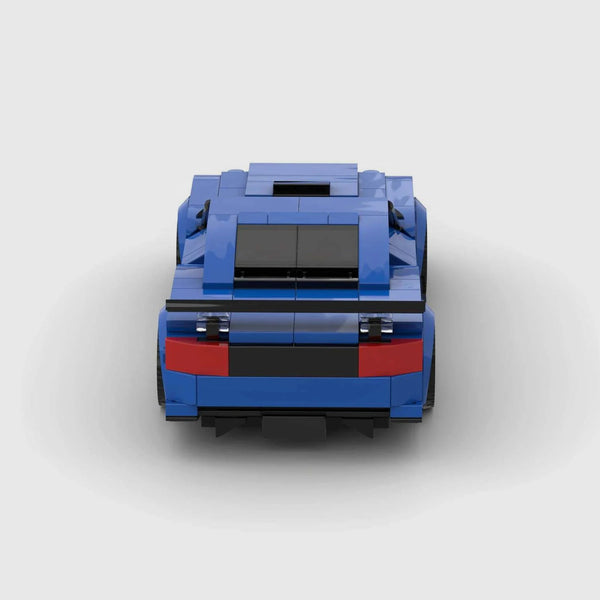 Blue with black accents Chevrolet Camaro ZL1 brick model rear view