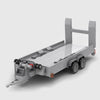 Red Pickup Truck with Flatbed Trailer brick model front 3q view