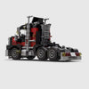 Red and black brick model rear three quarter view