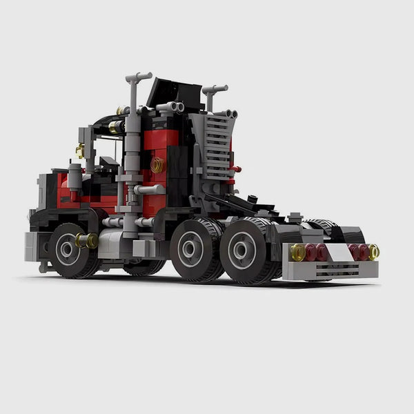 Red and black brick model rear three quarter view