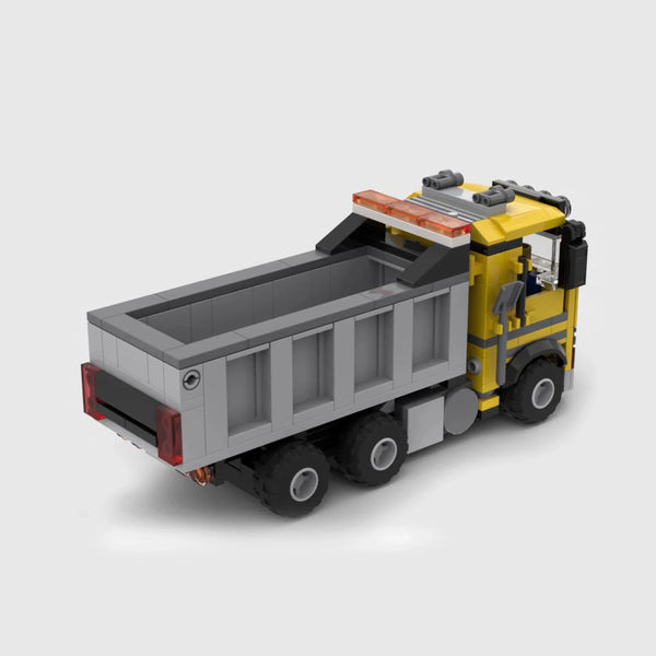Yellow and grey brick model rear three quarter view