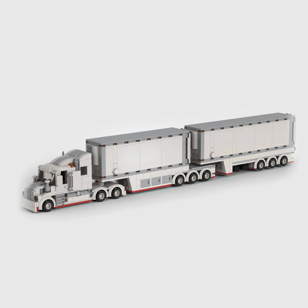 Conventional Truck with Double Trailer brick model front 3q view