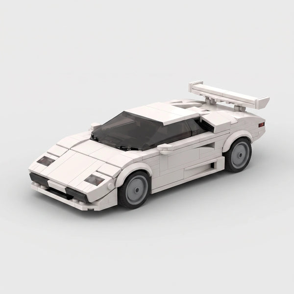 White Lamborghini Countach brick model high front three quarter view