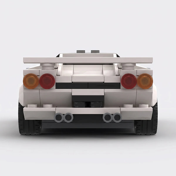 White Lamborghini Countach brick model straight rear view