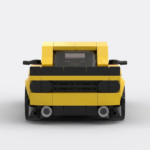 Yellow Dodge Challenger SRT Demon Yellow Edition brick model straight rear view