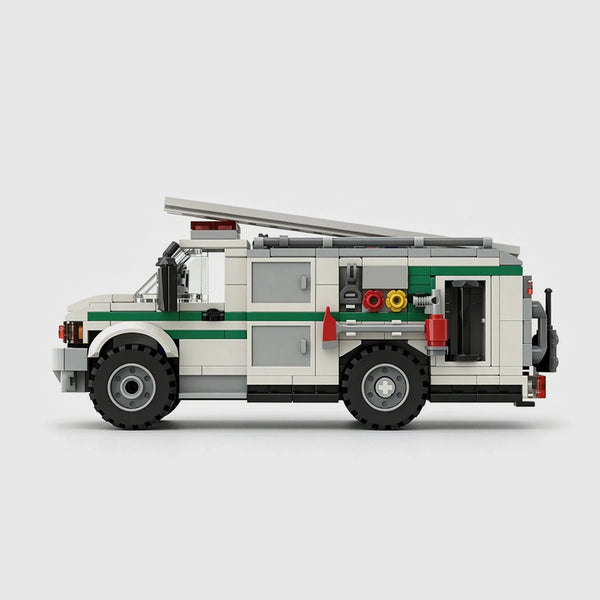 White with green stripes brick model side profile view