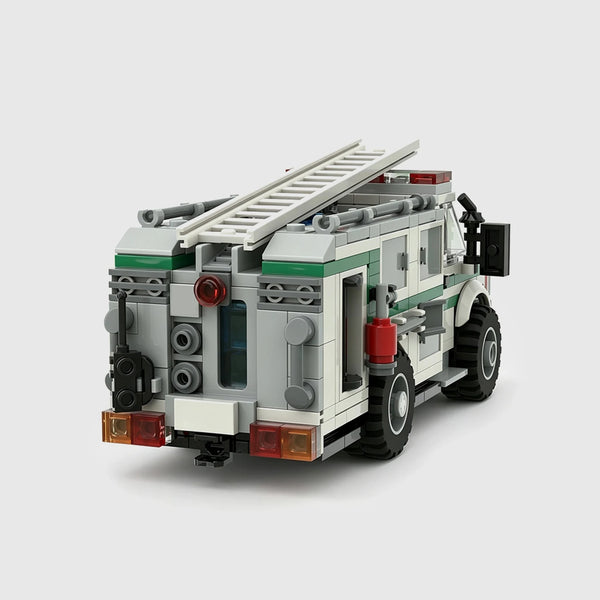 White with green stripes brick model rear three quarter view