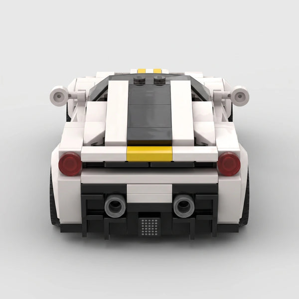 White Ferrari 488 Pista brick model straight rear view