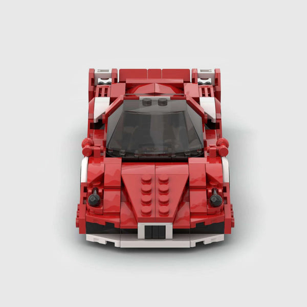 Red with white accents Ferrari Enzo brick model front view