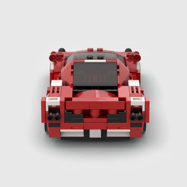 Red with white accents Ferrari Enzo brick model rear view