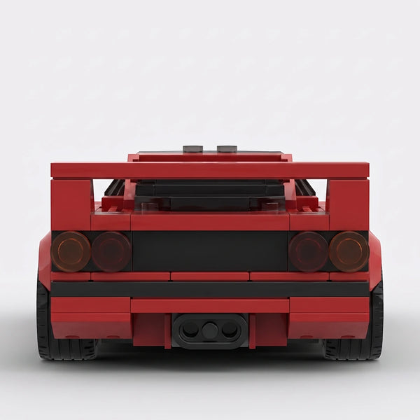 Red Ferrari F40 brick model straight rear view