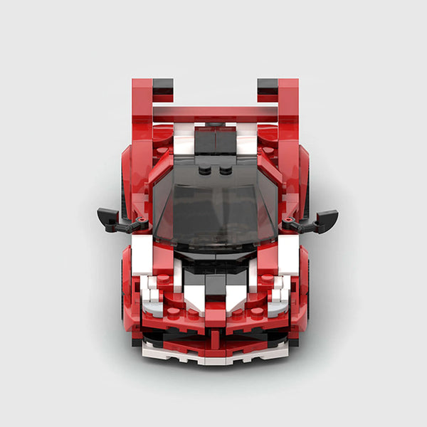 Racing red with white stripes Ferrari FXX K Evo brick model front view
