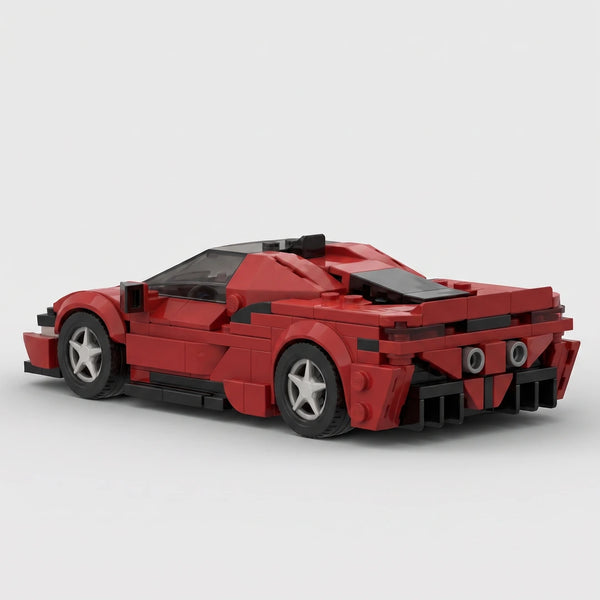 Red Ferrari SF90 brick model rear three quarter view