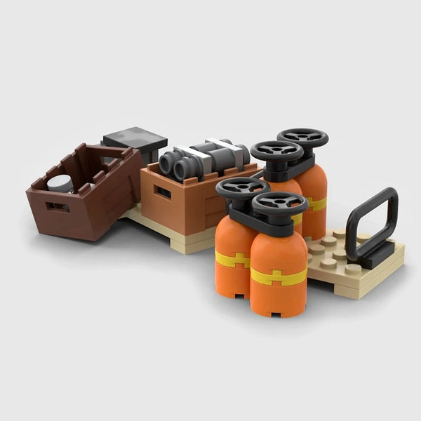 Flatbed Truck with Forklift and Cargo brick model angle 1 view