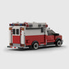 Red and white brick model rear three quarter view