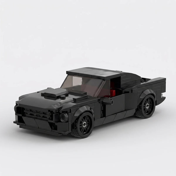 Black Ford Mustang Fastback brick model front three quarter view
