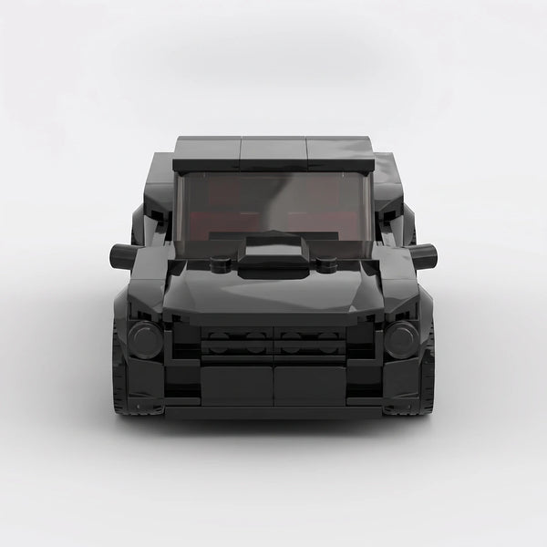 Black Ford Mustang Fastback brick model straight front view
