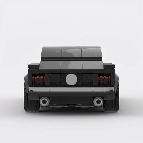 Black Ford Mustang Fastback brick model straight rear view