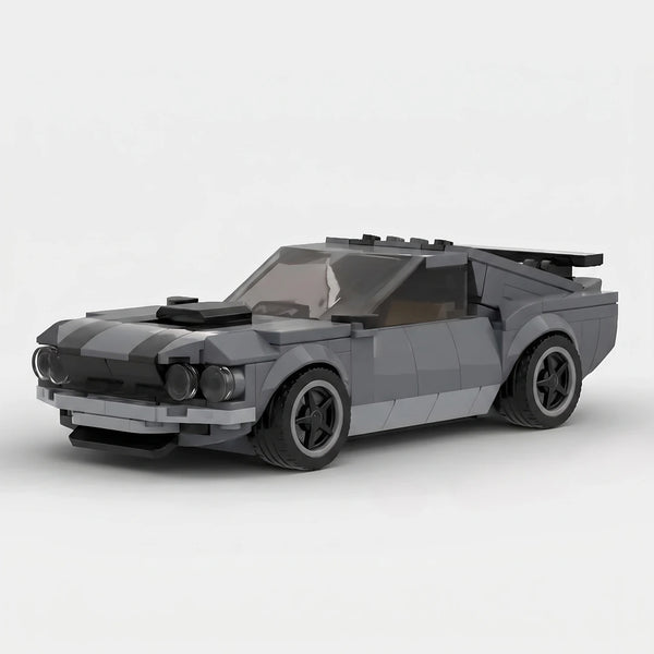 Grey Ford 1969 Mustang Boss 302 brick model front three quarter view