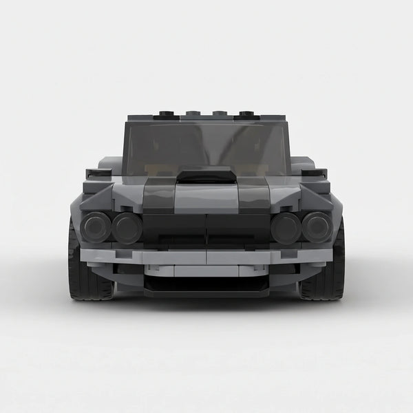 Grey Ford 1969 Mustang Boss 302 brick model straight front view