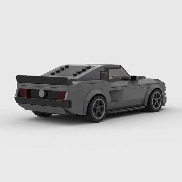 Grey Ford 1969 Mustang Boss 302 brick model rear three quarter view