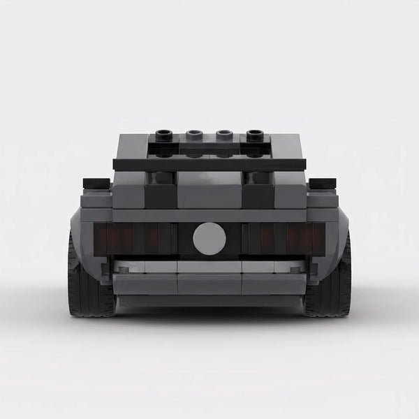 Grey Ford 1969 Mustang Boss 302 brick model straight rear view