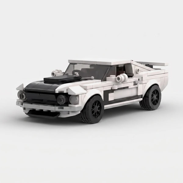 White Ford 1969 Mustang Boss 302 brick model front three quarter view