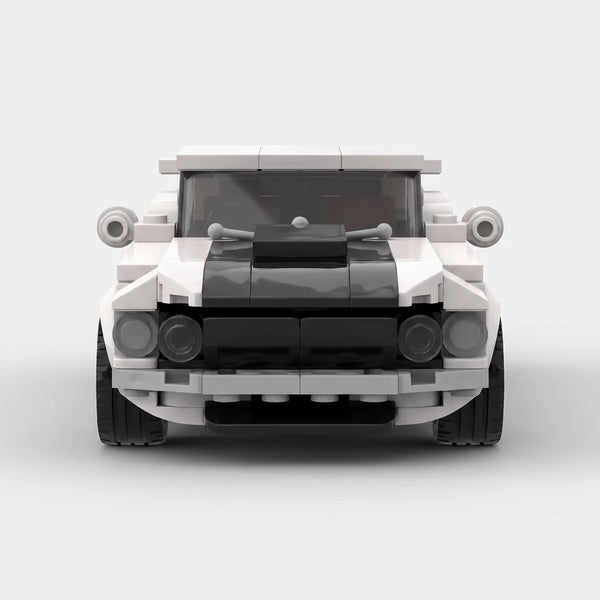 White Ford 1969 Mustang Boss 302 brick model straight front view