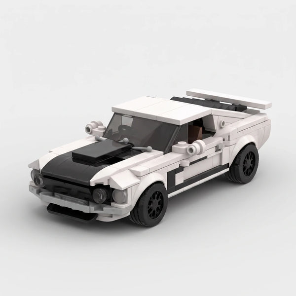 White Ford 1969 Mustang Boss 302 brick model high front three quarter view