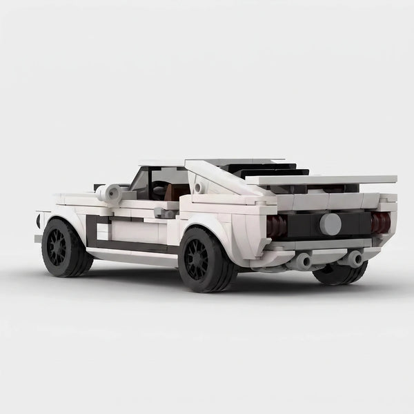 White Ford 1969 Mustang Boss 302 brick model rear three quarter view