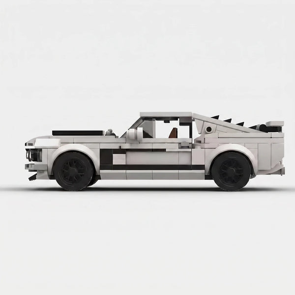 White Ford 1969 Mustang Boss 302 brick model side profile view