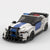 White and blue Ford Mustang Police Edition brick model front three quarter view
