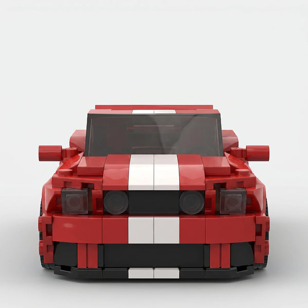 Red Ford Mustang Shelby GT500 brick model straight front view
