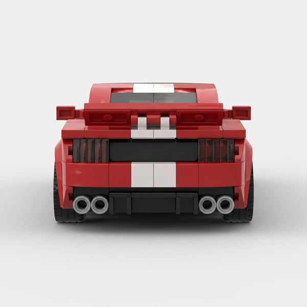 Red Ford Mustang Shelby GT500 brick model straight rear view