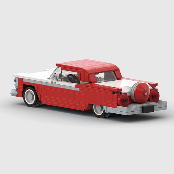 Red and white Ford Thunderbird brick model rear three quarter view