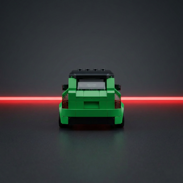 green compact brick car model rear view small hatchback design