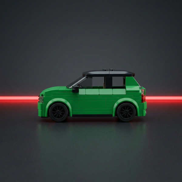 green compact brick car model rear view small hatchback design
